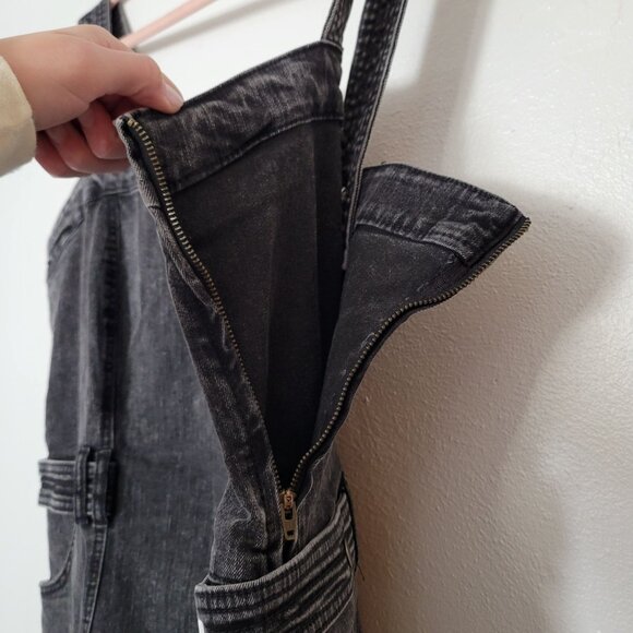 Jessica Simpson Black Denim Overall Dress With Side Zipper & Pockets Size 2X - Picture 6 of 8